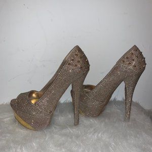 Qupid Count-08 Champagne Glitter Peep Toe Pump